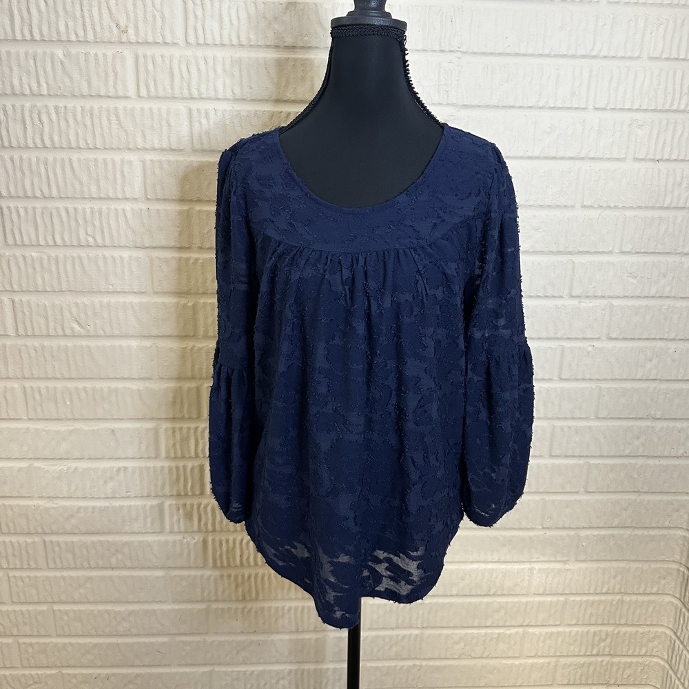 NWT Lucky Brand Women Long Sleeve Blouse Blue Sz M Sheer Career Wear Preppy